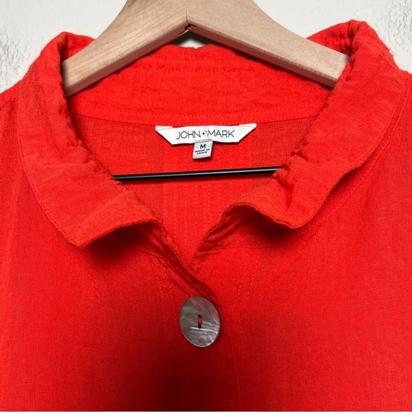 John Mark Women 100% Linen Jacket Tunic Top Medium Red Lagenlook Textured - Picture 3 of 11